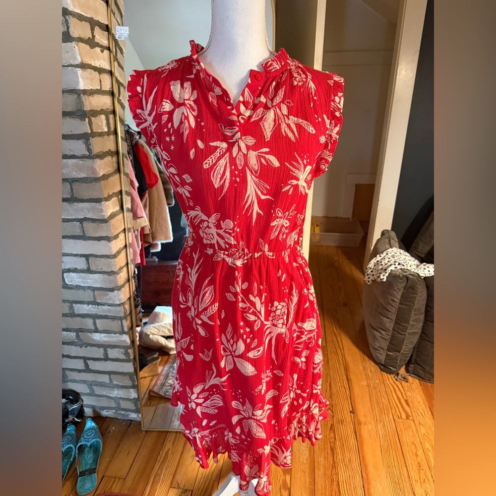 & Other Stories Red Sleeveless Sundress with Mandarin Collar